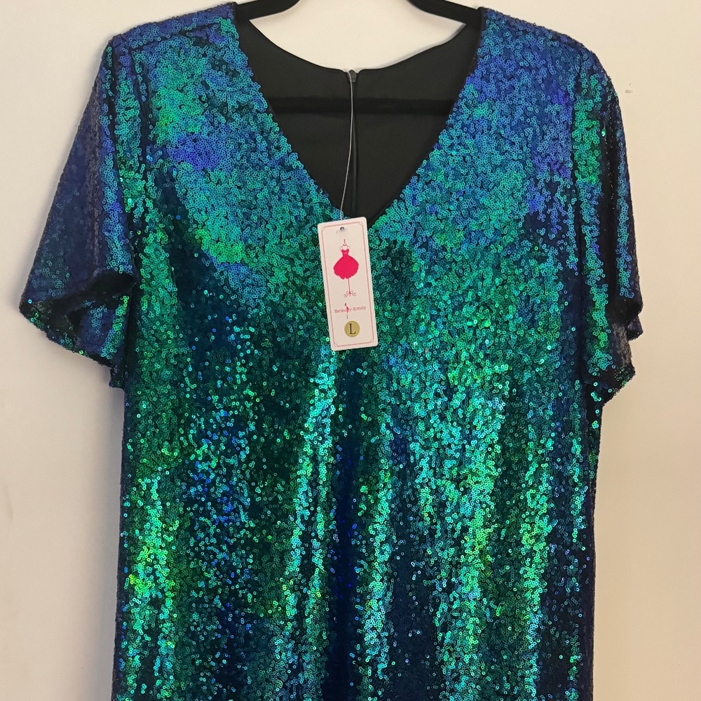 Blue/green sequined dress - L